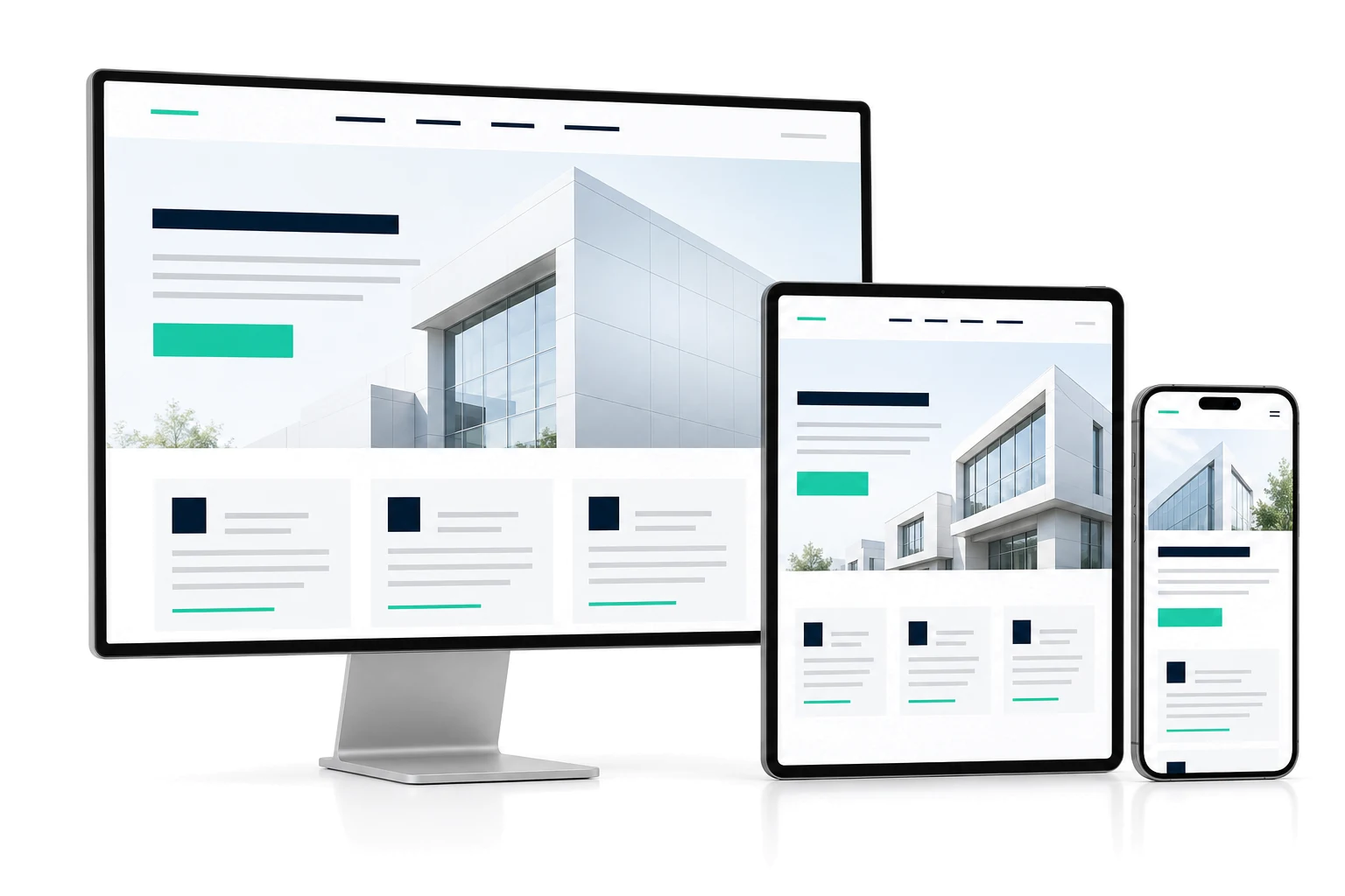 Eine Website in der Ansicht auf Monitor, Tablet und Smartphone