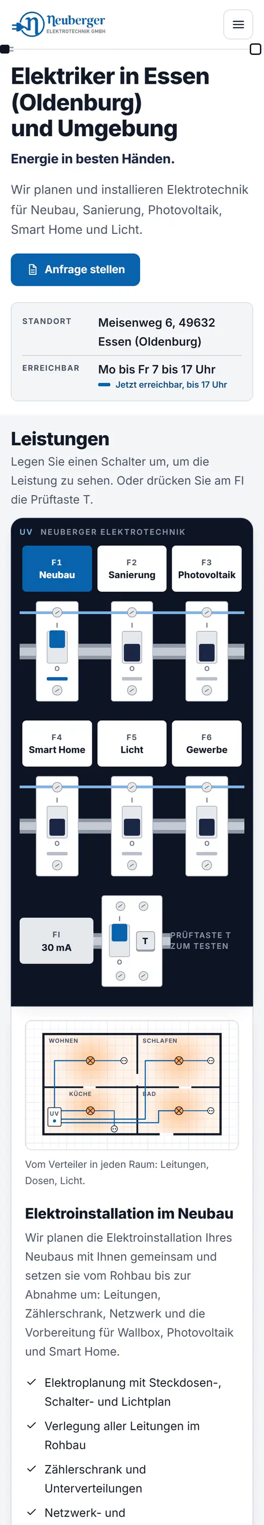 Dieselbe Seite in der Ansicht auf dem Smartphone