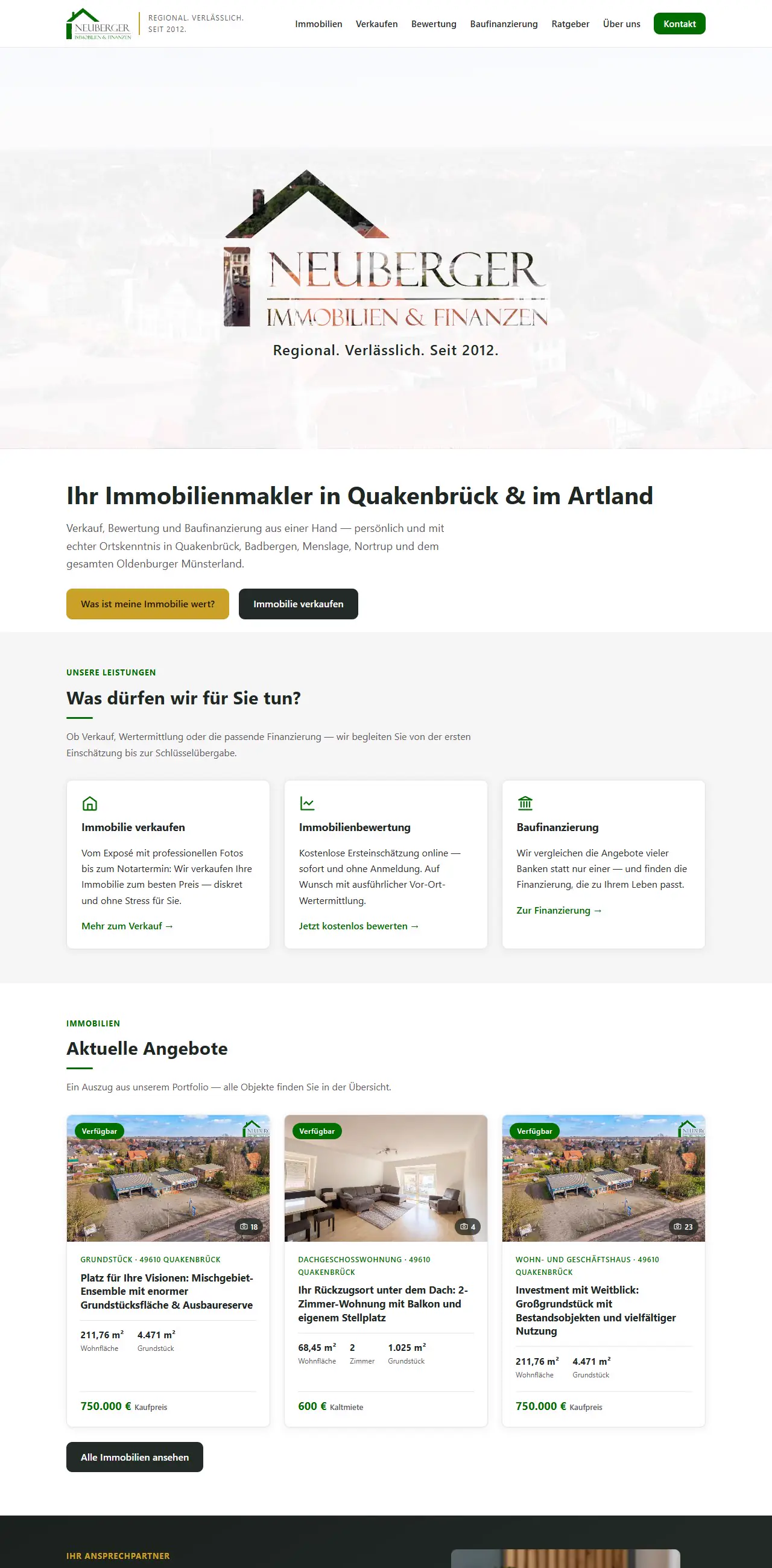Startseite von neuberger-immo.de in der Ansicht am Monitor