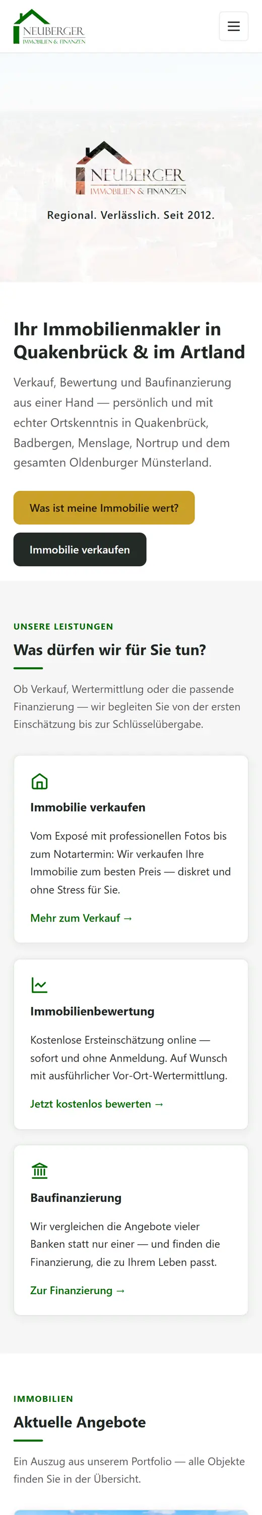 Dieselbe Seite in der Ansicht auf dem Smartphone