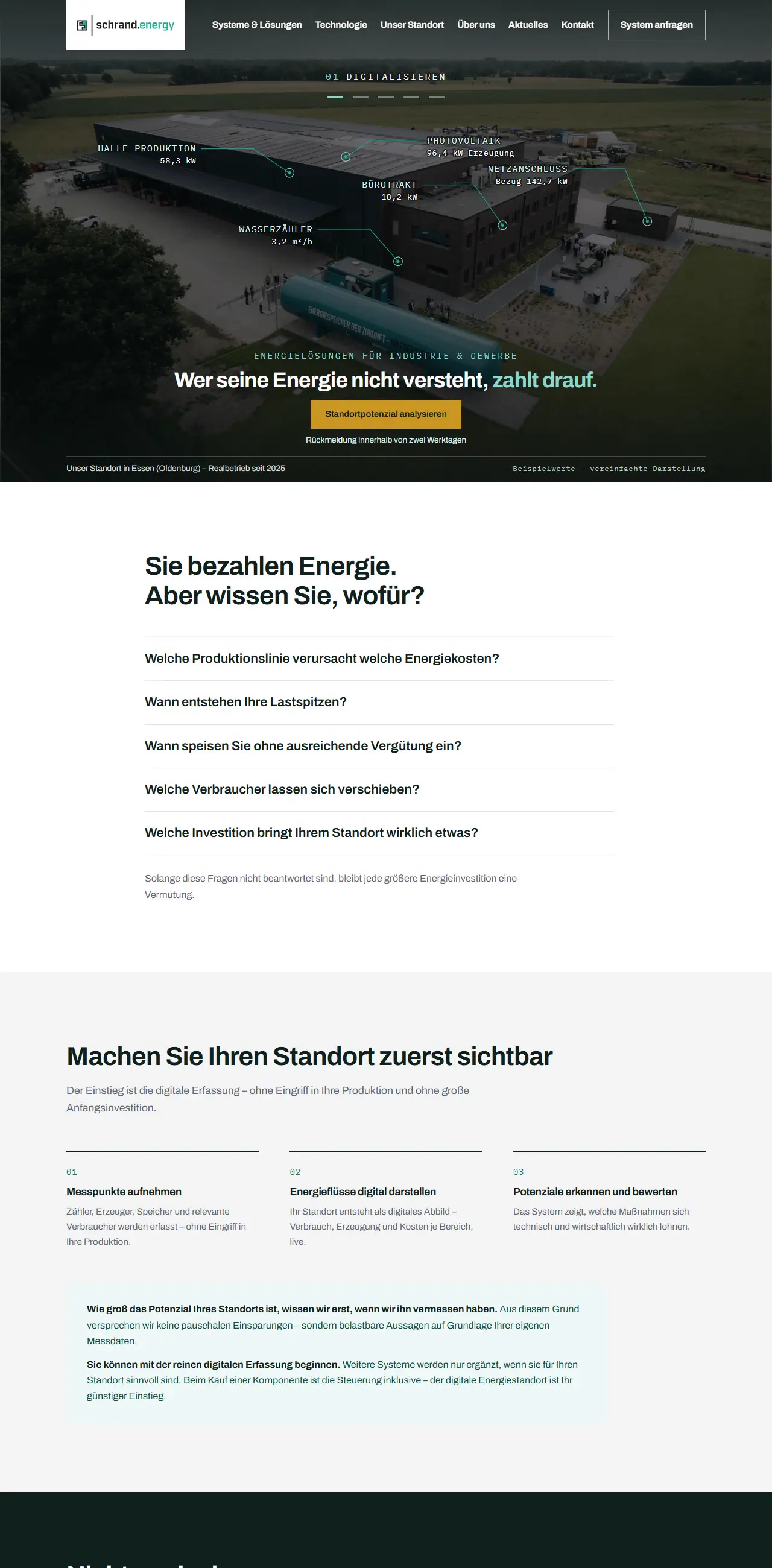 Startseite von schrand.energy in der Ansicht am Monitor